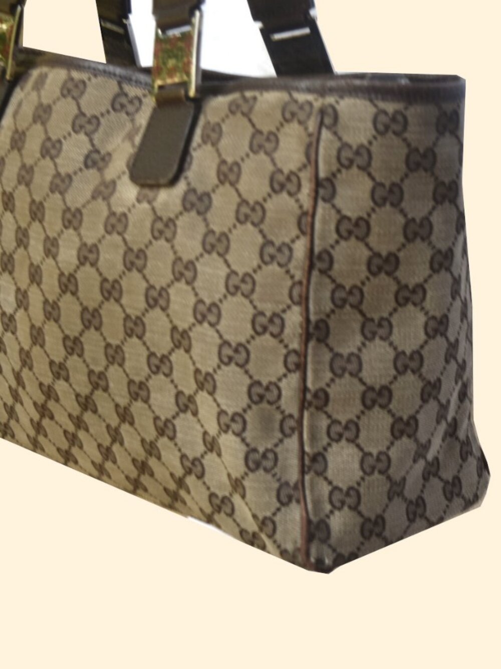 Gucci GG Canvas Web Stripe Tote Bag Vintage Brown Monogram Italy - Picture 5 of 16